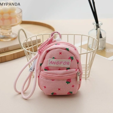 MYPANDA Ba lô dâu tây + Ví đổi tiền xu, móc khóa, túi tai nghe di động ngọt ngào