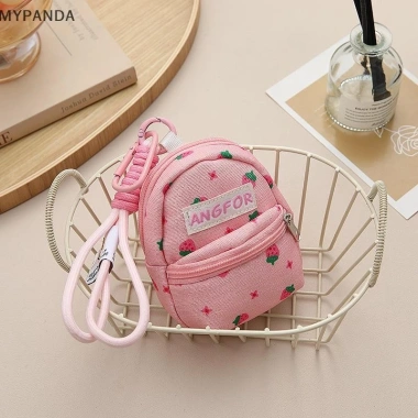 MYPANDA Ba lô dâu tây + Ví đổi tiền xu, móc khóa, túi tai nghe di động ngọt ngào