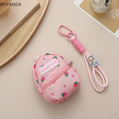 MYPANDA Ba lô dâu tây + Ví đổi tiền xu, móc khóa, túi tai nghe di động ngọt ngào