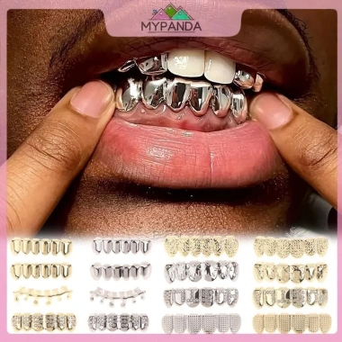 MYPANDA Grillz Kim Loại Hip Hop Vàng Bạc Răng Nướng Tháo Rời Punk Cosplay Tiệc
