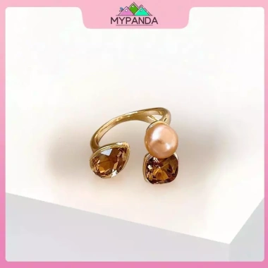 MYPANDA Nhẫn Hình Học Pha Lê Champagne và Ngọc Trai Kim Loại – Tinh Tế Dành Cho Dự Tiệc, Giá 51.260₫