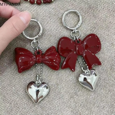 MYPANDA Tính Khí Nơ Đỏ Trái Tim Acrylic Móc Khóa Mặt Dây Chuyền Nữ, Quà Tặng 3