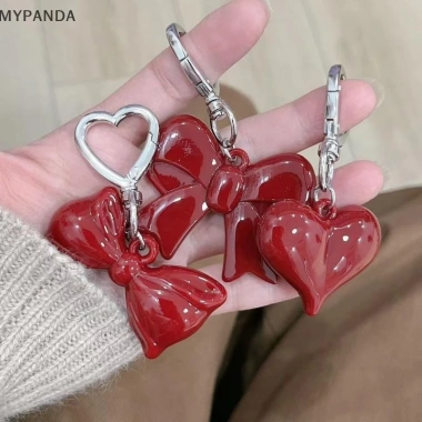 MYPANDA Tính Khí Nơ Đỏ Trái Tim Acrylic Móc Khóa Mặt Dây Chuyền Nữ, Quà Tặng 5