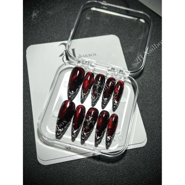 Nailbox 2H-028 Đỏ Rượu Vang Ombre - Viền Bạc, Charm Thánh Giá, Phong Cách Cá Tính, 126.490₫