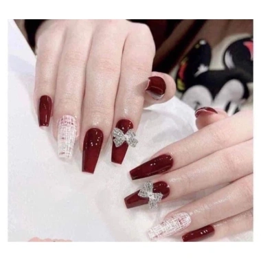 Nailbox Đỏ Mix Nơ – Form và Size Đa Dạng, Giảm còn 80.000, Set Đánh Móng Bền Sang Trọng