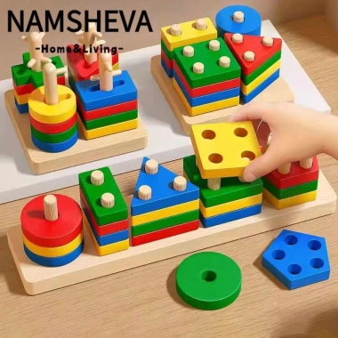NAMSHEVA Đồ chơi giác quan gỗ cho bé - Montessori, xếp chồng, phát triển vận động tinh, 96.910 VND