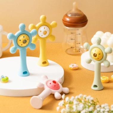 NAMSHEVA Đồ chơi mọc răng silicone mềm, bánh xe rung cho bé 0-12 tháng