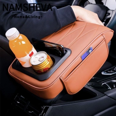 NAMSHEVA Tay Đệm Da PU - Điều Khiển Trung Tâm, Giá Đỡ Cốc, Tăng Chiều Cao Xe