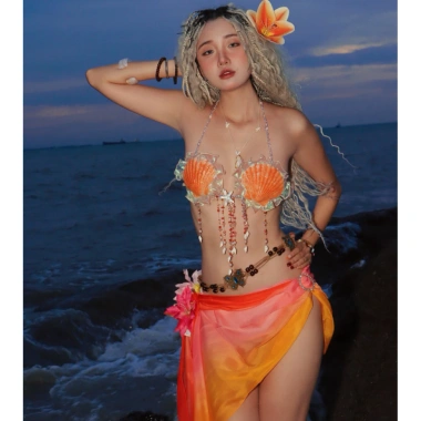 Nàng Cam San Hô – Bikini vỏ sò cam, tặng dây chuyền, 2 kẹp hoa, chip – 1,300,000₫ 6 Nàng Cam San Hô – Bikini vỏ sò cam, tặng dây chuyền, 2 kẹp hoa, chip – 1,300,000₫ 6