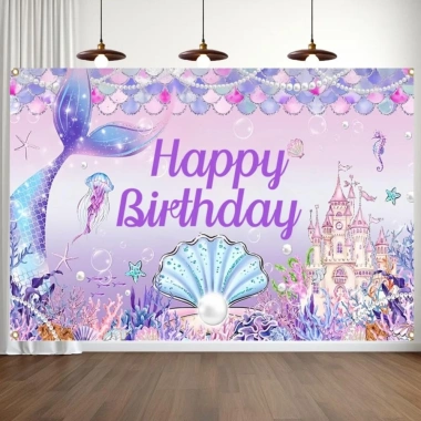 Nàng Tiên Cá Nhỏ 180x110cm Phông Vải Photocall Giá 93.778 VND Sinh Nhật Đám Cưới