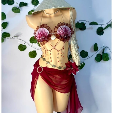 Nàng Tiên Ngọc Đỏ - Bikini Đỏ Rượu, Tặng Dây Chuyền Vỏ Sò, 2 Kẹp Hoa, Giá 1.2 Triệu 2