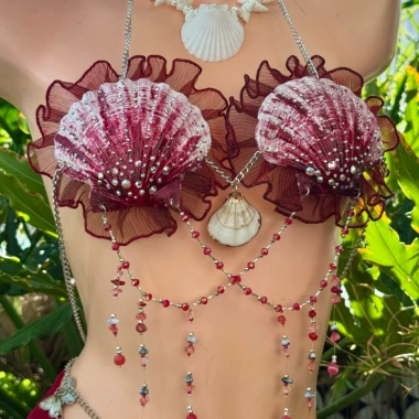 Nàng Tiên Ngọc Đỏ - Bikini Đỏ Rượu, Tặng Dây Chuyền Vỏ Sò, 2 Kẹp Hoa, Giá 1.2 Triệu 4