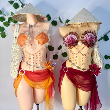 Nàng Tiên Ngọc Đỏ - Bikini Đỏ Rượu, Tặng Dây Chuyền Vỏ Sò, 2 Kẹp Hoa, Giá 1.2 Triệu 8
