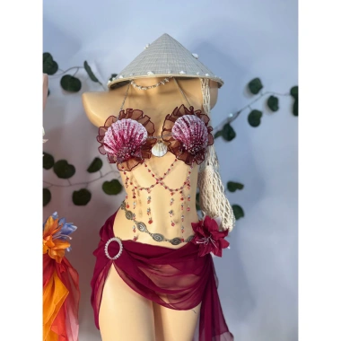Nàng Tiên Ngọc Đỏ - Bikini Đỏ Rượu, Tặng Dây Chuyền Vỏ Sò, 2 Kẹp Hoa, Giá 1.2 Triệu 10