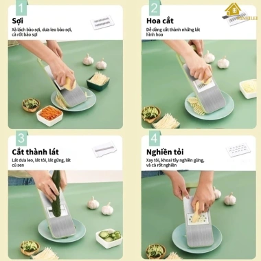 Nạo Rau Quả Đa Năng 6 Lưỡi Inox 304 Không Gỉ - Cắt Thái, Gọt, Bào Sợi, Tiện Dụng, An Toàn, Giá 45.000