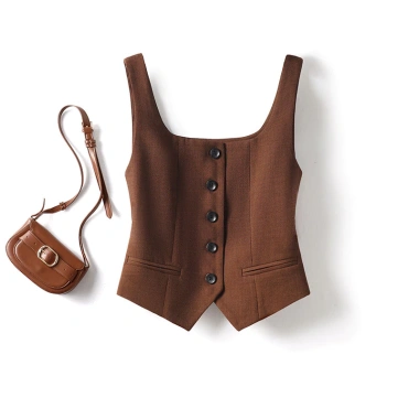 Nâu Pháp Cổ Vuông Áo Vest Nữ Đa Dụng Phù Hợp Với Vest Ngoài và Lớp Ngắn Top