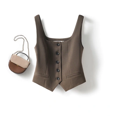 Nâu Pháp Cổ Vuông Áo Vest Nữ Đa Dụng Phù Hợp Với Vest Ngoài và Lớp Ngắn Top 5 Nâu Pháp Cổ Vuông Áo Vest Nữ Đa Dụng Phù Hợp Với Vest Ngoài và Lớp Ngắn Top 5