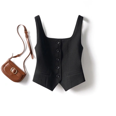 Nâu Pháp Cổ Vuông Áo Vest Nữ Đa Dụng Phù Hợp Với Vest Ngoài và Lớp Ngắn Top