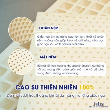 Nệm Cao Su Felix Premium Comfort Giao Tận Cửa - Khử Mùi, Kháng Cháy, Thoáng Khí, Độ Cứng Tiêu Chuẩn, Bền 20 Năm 2