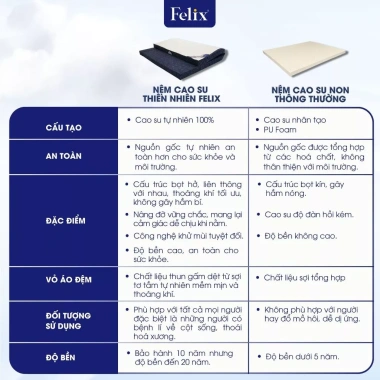 Nệm Cao Su Felix Premium Comfort Giao Tận Cửa - Khử Mùi, Kháng Cháy, Thoáng Khí, Độ Cứng Tiêu Chuẩn, Bền 20 Năm 4
