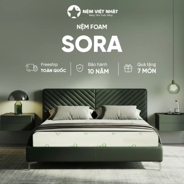Nệm Foam Việt Nhật Sora - Bảo hành 10 năm, hỗ trợ nâng đỡ, êm ái, mềm mại, đa kích thước, giá 1.61 triệu