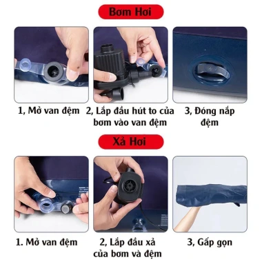Nệm Hơi Gấp Gọn Đa Năng Bơm, Mặt Nhung Êm Ái - Đệm Du Lịch Cắm Trại Chính Hãng
