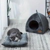 Nệm mèo giữ ấm hình tam giác Cat Cave, vải nhung mềm, chống trượt, phù hợp mùa đông 3