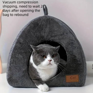 Nệm mèo giữ ấm hình tam giác Cat Cave, vải nhung mềm, chống trượt, phù hợp mùa đông 4