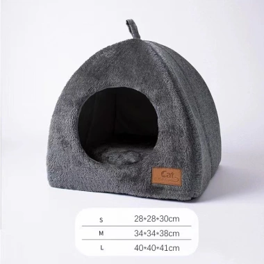 Nệm mèo giữ ấm hình tam giác Cat Cave, vải nhung mềm, chống trượt, phù hợp mùa đông 9