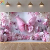 Nền chụp ảnh polyester công chúa hồng phông nền hoa bướm châu Âu treo tường sinh nhật cô gái giá ưu đãi 102.131 VND