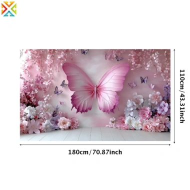 Nền chụp ảnh polyester công chúa hồng phông nền hoa bướm châu Âu treo tường sinh nhật cô gái giá ưu đãi 102.131 VND