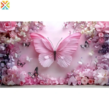 Nền chụp ảnh polyester công chúa hồng phông nền hoa bướm châu Âu treo tường sinh nhật cô gái giá ưu đãi 102.131 VND