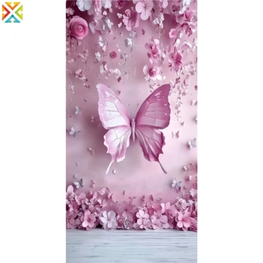 Nền chụp ảnh polyester công chúa hồng phông nền hoa bướm châu Âu treo tường sinh nhật cô gái giá ưu đãi 102.131 VND