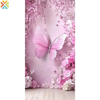 Nền chụp ảnh polyester công chúa hồng phông nền hoa bướm châu Âu treo tường sinh nhật cô gái giá ưu đãi 102.131 VND