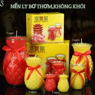 Nến Ly Bơ Trái Thơm 3 Ngày Không Khói An Toàn Loại 1 Tự Nhiên Màu Đỏ Vàng