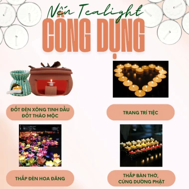 Nến tealight cháy lâu 8‑12h, 10 viên trắng vàng, đốt thơm xông tinh dầu & thảo mộc - Giá 110k 3