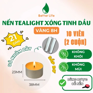 Nến tealight cháy lâu 8‑12h, 10 viên trắng vàng, đốt thơm xông tinh dầu & thảo mộc - Giá 110k 6