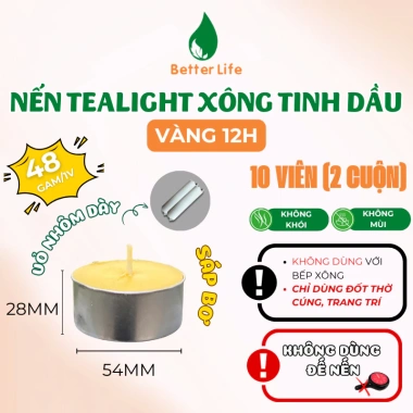 Nến tealight cháy lâu 8‑12h, 10 viên trắng vàng, đốt thơm xông tinh dầu & thảo mộc - Giá 110k 7