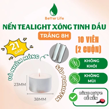Nến tealight cháy lâu 8‑12h, 10 viên trắng vàng, đốt thơm xông tinh dầu & thảo mộc - Giá 110k 9