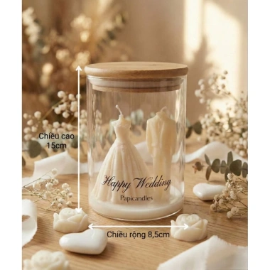 Nến Thơm Cô Dâu Chú Rể Papicandles Set - Trang Trí Phòng Tân Hôn, Tiệc Cưới Sang Trọng Kèm Cốc Hộp 29.000 VND