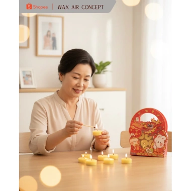 Nến thơm Tealight Sả Chanh WAX AIR CONCEPT 12 viên - Khử mùi, đuổi muỗi, trang trí Tết Rồng Thỏ siêu xinh