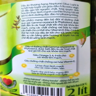 NEPTUNE Bình Olive Light 2 Lít Dầu Ô Liu & Dầu Gạo Lứt Olive Light + Brown Rice HALAL Giá 327k Giảm Giá