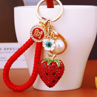 Ngọc Trai Kim Cương Dâu Xe Móc Khóa Kim Loại - Vòng Quà Tặng Sáng Tạo 26.2.27