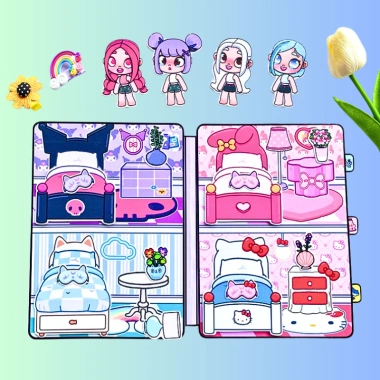 Ngôi nhà búp bê giấy 4 cô bé Melody Kuromi Cinamoroll Kitty – Đồ chơi mới, giá 150k VND 5