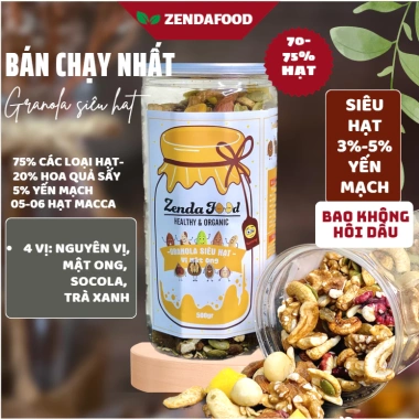 Ngũ cốc dinh dưỡng 5% yến mạch ZENDAFOOD - Granola siêu hạt 500g, giàu chất xơ, giảm cân, giá ưu đãi 159.400 VND