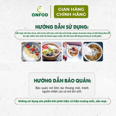 Ngũ cốc granola ONFOD vị matcha giảm cân, ăn kiêng, bà bầu, tiểu đường 250g-500g - 169k