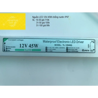 Nguồn LED 12V 45W chống nước IP67 - Tiết kiệm năng lượng, bảo vệ tối ưu, giảm giá 20% chỉ 120.000₫