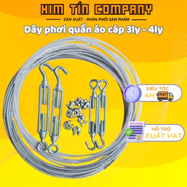 Nguyên bộ dây phơi quần áo 3mm 4mm bọc nhựa kèm tăng đơ và ốc siết Giá chỉ 39.000₫