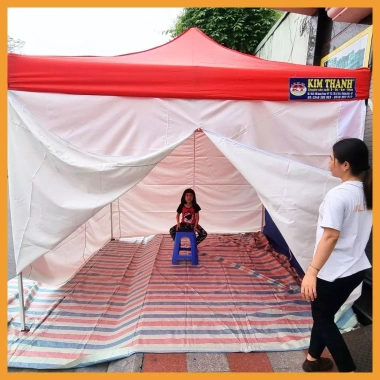 Nhà Bạt Gấp Gọn 3x3m Màu Đỏ Quây 4 Mặt, Cửa Kéo Khoá Ra Vào Thiết Kế Đặc Biệt 7