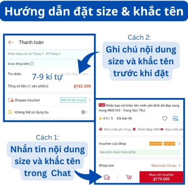 Nhẫn bạc cặp đôi nam nữ khắc tên ND96 - Trang Sức TNJ, giảm giá 509.000₫ 7